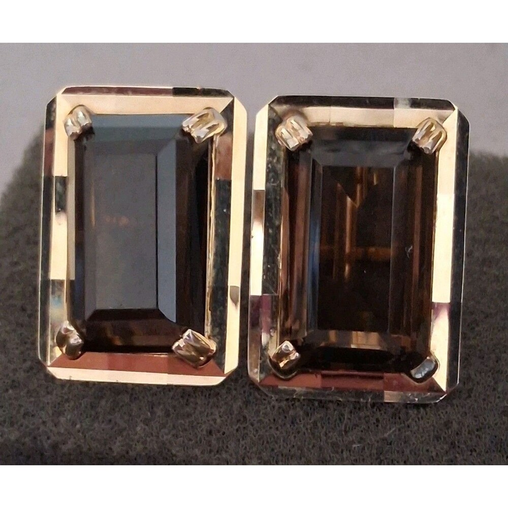 Swank VTG smokey quartz gemstone emerald cut cufflinks. READ DESCRIPTION